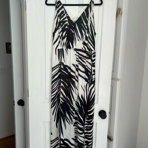 H&M black and white maxi dress with a flowy fit and a tropical print